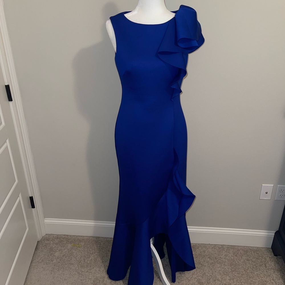 Eliza J Ruffled Slit Long Dress